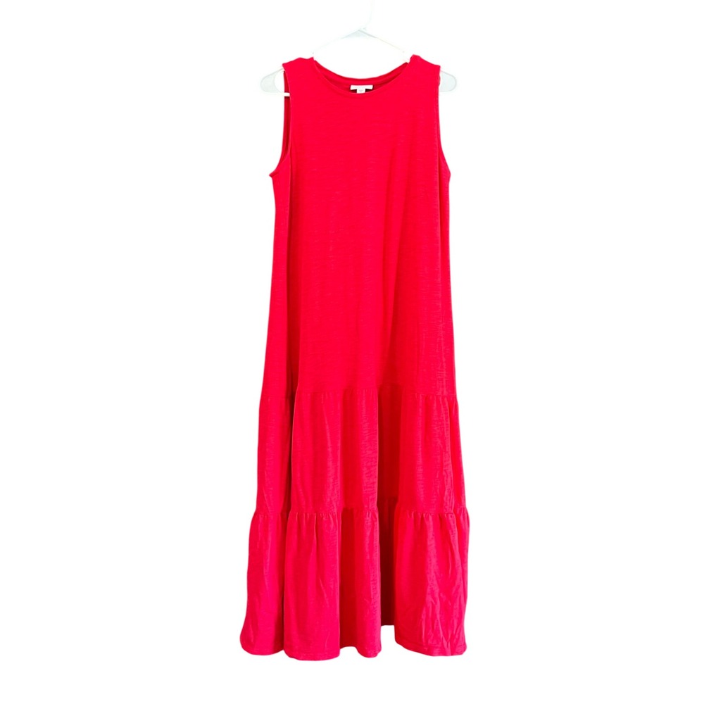 J. Jill Red Cotton Modal Slub Knit Sleeveless Tiered Maxi Dress Medium Petite